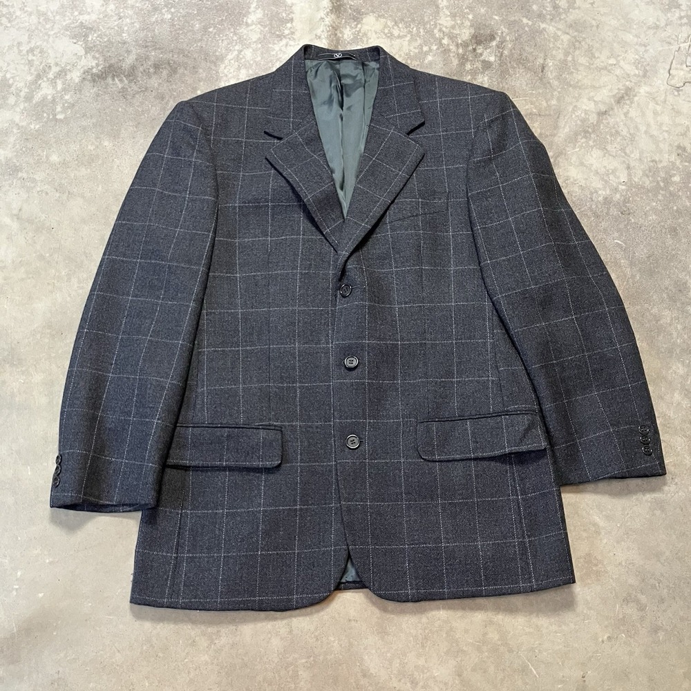 Valentino Uomo Blazer Mens Size 48R Wool Gray Plaid Double Vent Sport Coat